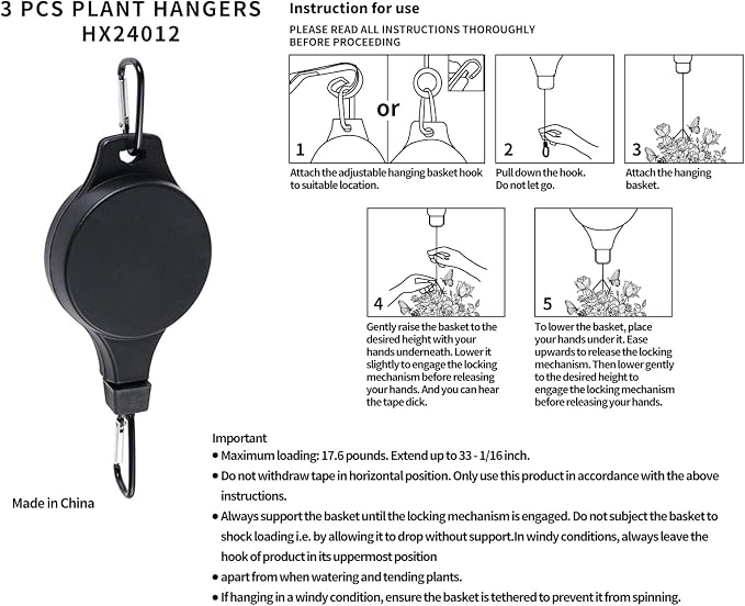 3Pack Retractable Plant Hanger Pulley System - Image 8