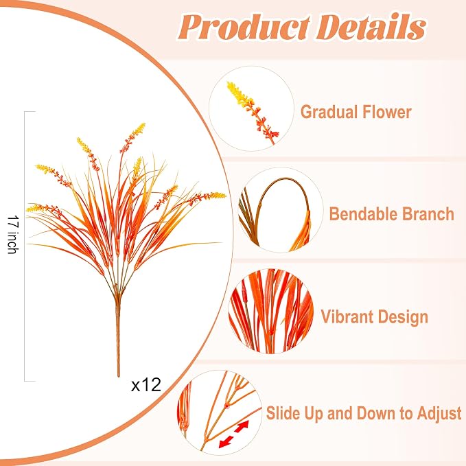 Artificial Fake Plants Flowers for Outdoors Fall Decor, 12 Bundles Fall Leaves - Image 2