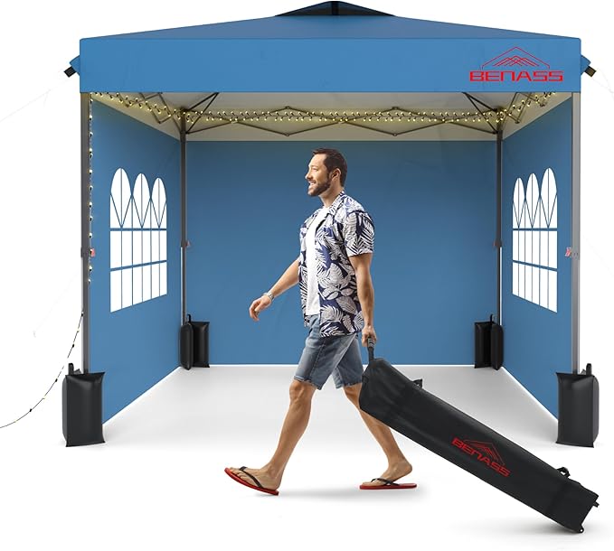 10x10 Pop Up Canopy with Sidewalls, Easy Up Canopy Tent, Heavy Duty Tents by BENASS