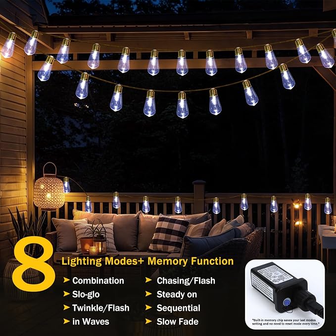 Outdoor String Lights, 24FT 20 LED Bulbs Shatterproof Patio String Lights - Image 4