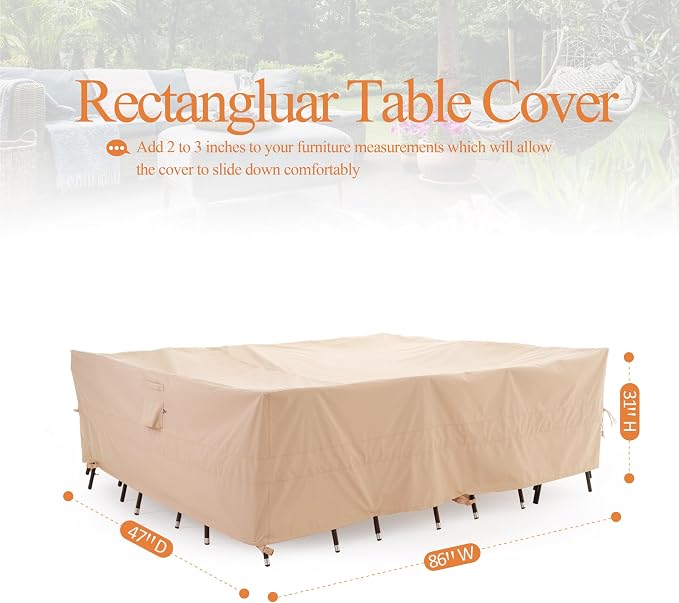 WJ-X3 Dining Set Cover 86W x 47D x 31H Inch, Heavy Duty Patio Table Cover - Image 6