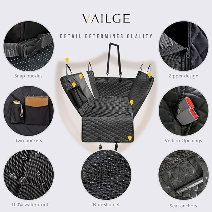 Vailge Dog Car Seat Cover for Back Seat, 100% Waterproof Back Seat Pet Cover - Image 6