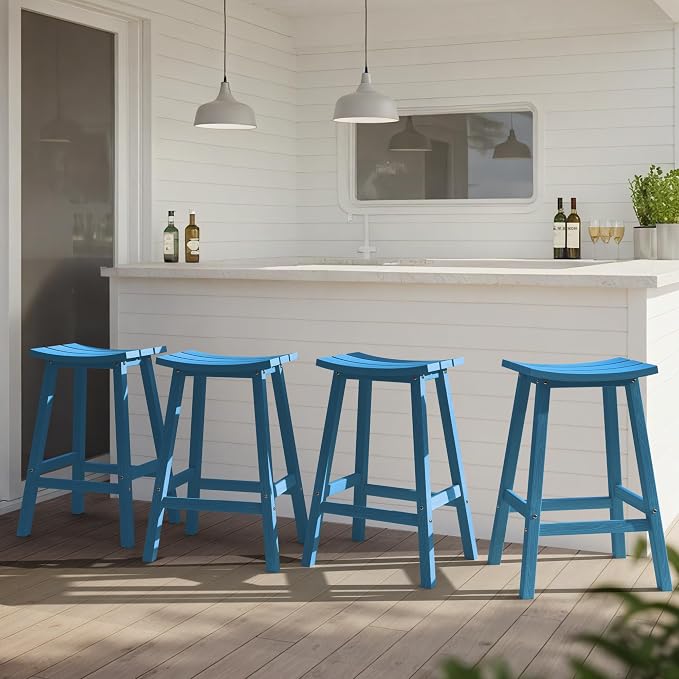 Ciokea 4 Set 29" Outdoor Bar Stools Heavy Duty HDPE Outdoor Stools Weatherproof - Image 7