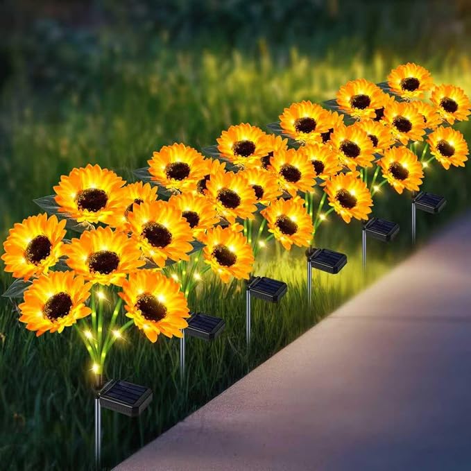 Solar Sunflower Lights Outdoor Flower Lights, 6 Pack 36 Sunflower Waterproof by yeuago