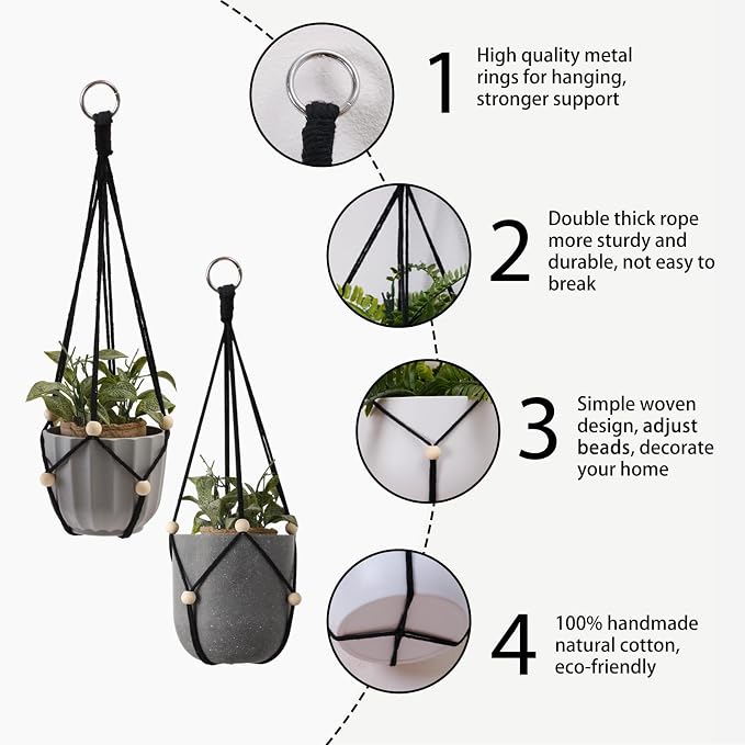 Artilady Black Hanging Planter for Indoor Plants Macrame Plant Hanger Large - Image 3