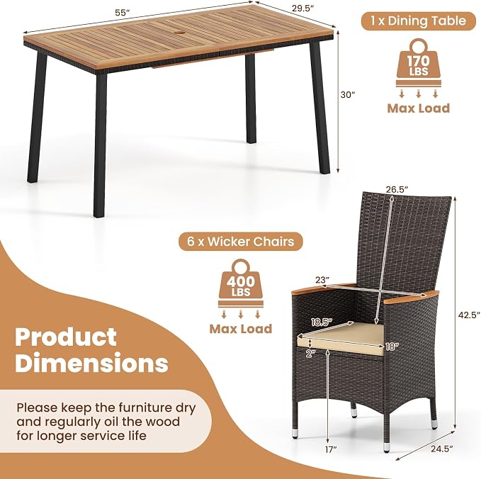 Tangkula 7 Pieces Rattan Outdoor Dining Set - Image 7