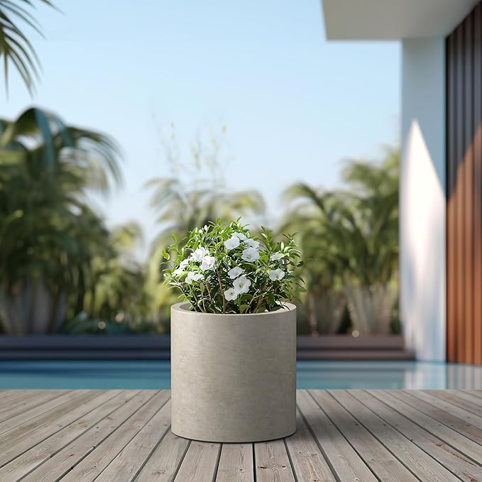 Kante 15.7" Dia Round Concrete Planter, Modern Style Large Cylindrical Plant Pot - Image 6