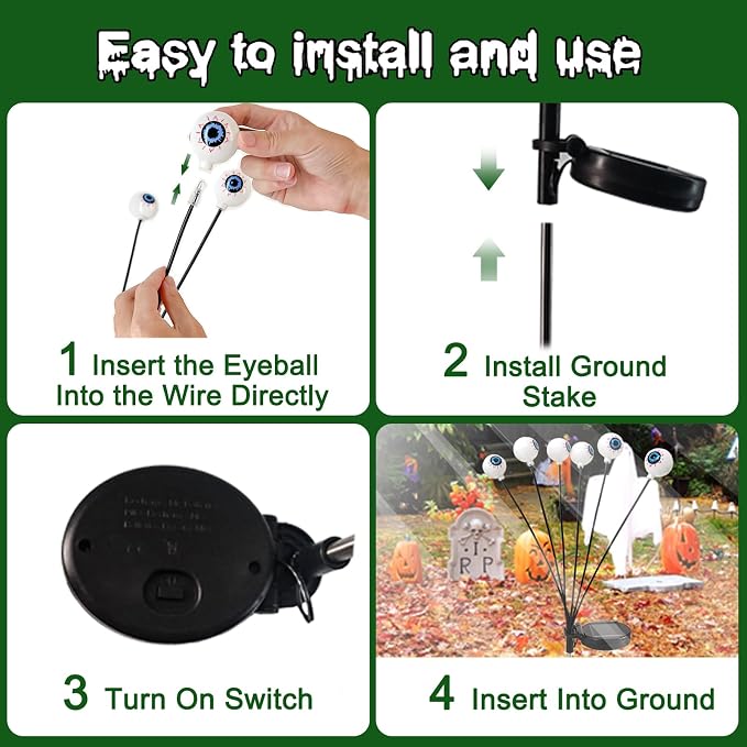 Halloween Solar Lights Outdoor Waterproof Solar Scary Eyeball Lights, 2 Pack - Image 7