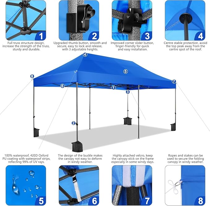 COBIZI Pop up Canopy Tent 10x20 Heavy Duty Gazebo - Image 2