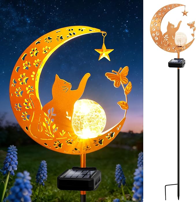 ZNYCYE Solar Lights Outdoor Decorative Moon Cat Butterfly Solar Stake Lights by ZNYCYE