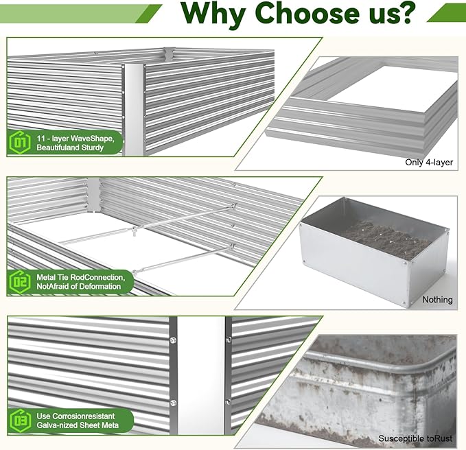 4 Pack 6x3FT Raised Beds for Gardening, Corrugated Galvanized Steel Raised - Image 3
