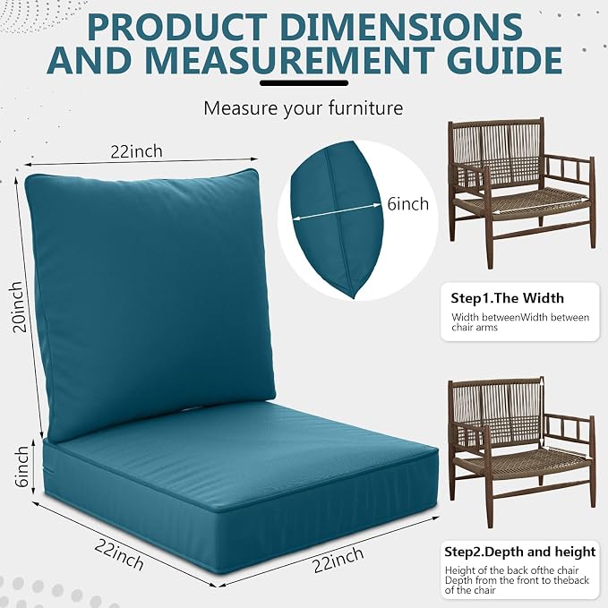22" x 22" x 6" Outdoor Deep Seat Cushions Set - Image 2