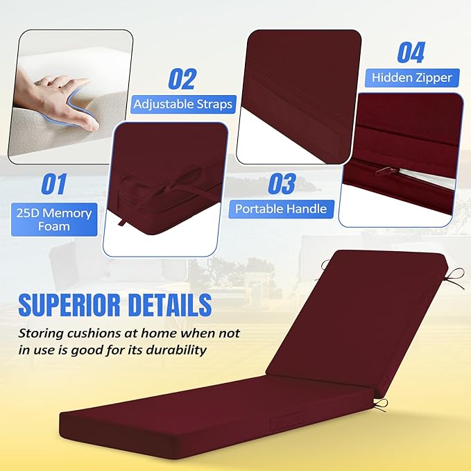 Basic Beyond Chaise Lounge Cushions Outdoor, 3-Layer Waterproof Outdoor - Image 3