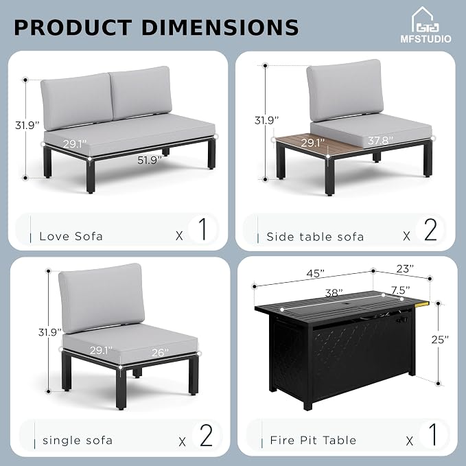 MFSTUDIO 6 Pieces Outdoor Patio Furniture Set - Image 9