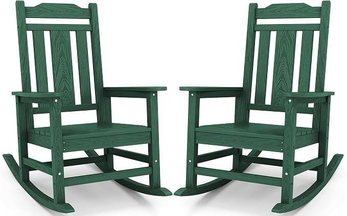 SERWALL HDPE Outdoor Rocking Chair Set of 2, Patio Rocking Chairs Set, Rocking by SERWALL