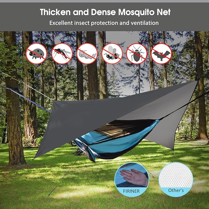 Camping Hammock with Mosquito Net Rain Fly Heavy Duty Tree Strap Nylon - Image 2