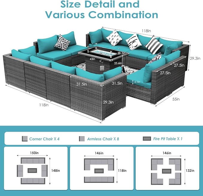 BULEXYARD 13 Piece High Back Outdoor Furniture Sets - Image 6
