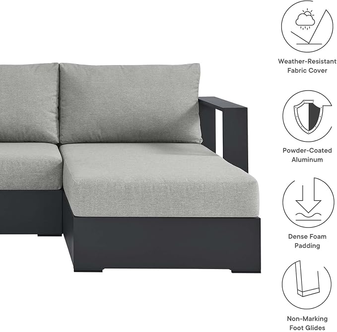 Modway Tahoe Modular Aluminum 2-Piece Outdoor Patio Furniture Gray, - Image 5