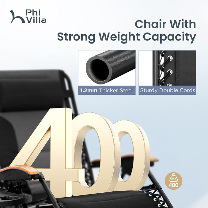 PHI VILLA XXL Oversized Padded Zero Gravity Chair, Foldable Patio Recliner - Image 5