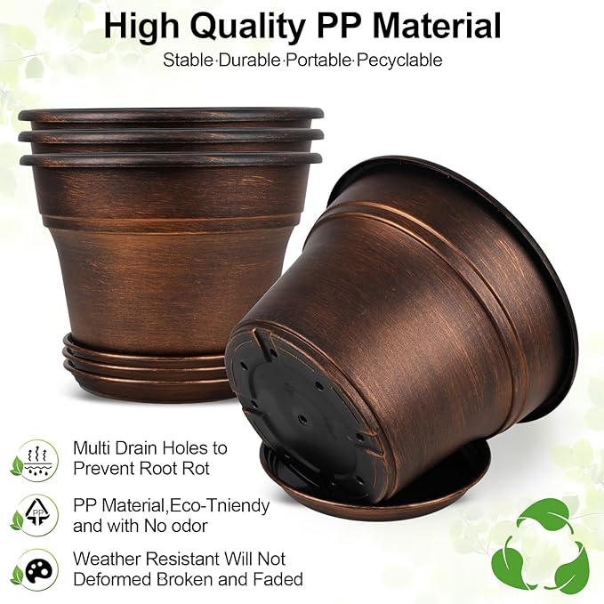 Plant Planters Pots Set of 4 Pack 8 Inch, Plastic Flower Pot - Image 5