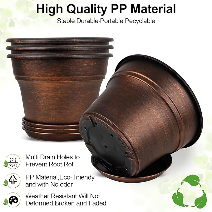 Plant Planters Pots Set of 6 Pack 6 Inch, Plastic Flower Pot - Image 2