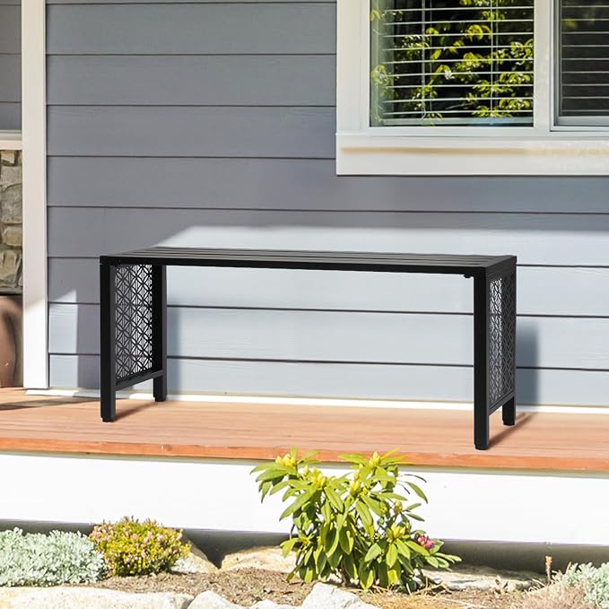 VINGLI 40in Outdoor Metal Bench, All-Weathe Backless Patio Bench - Image 8