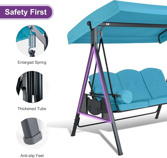 PURPLE LEAF 3-Seat Outdoor Patio Porch Swing - Image 6