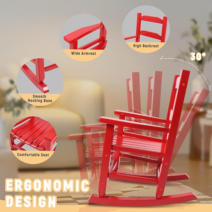 Toddler Rocking Chair Set of 2 for Kids Comfy Recliner Wooden Rocker for Baby - Image 4