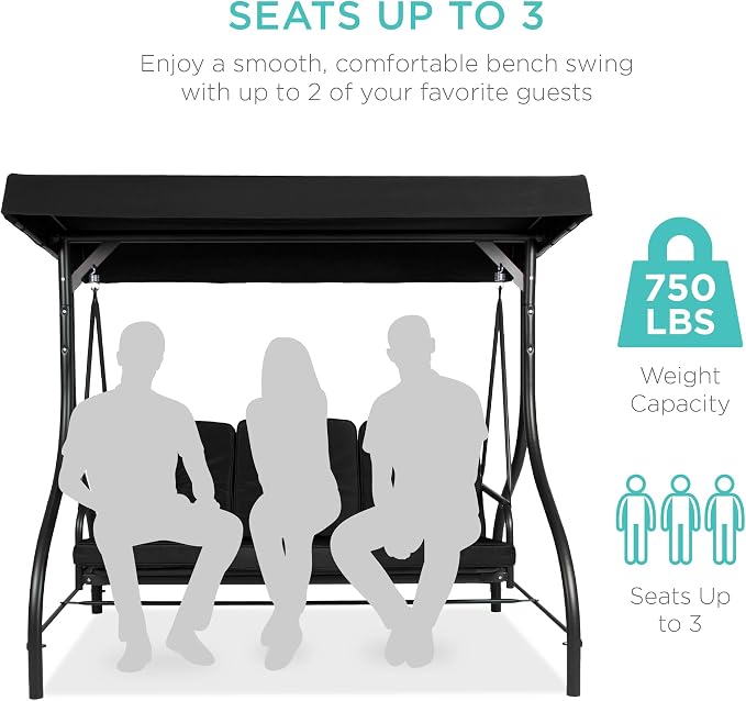 Best Choice Products 3-Seat Outdoor Large Converting Canopy Swing Glider - Image 4