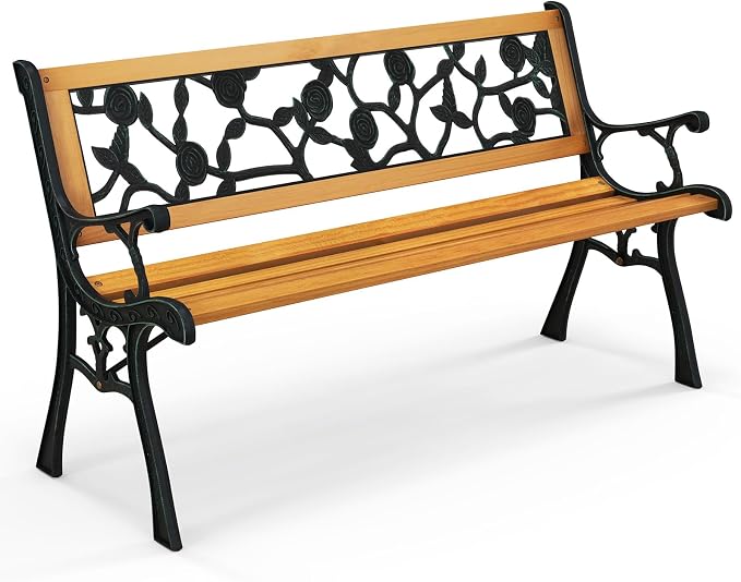 Tangkula Outdoor Garden Bench Park Bench, Patio Iron Bench Chair by TANGKULA