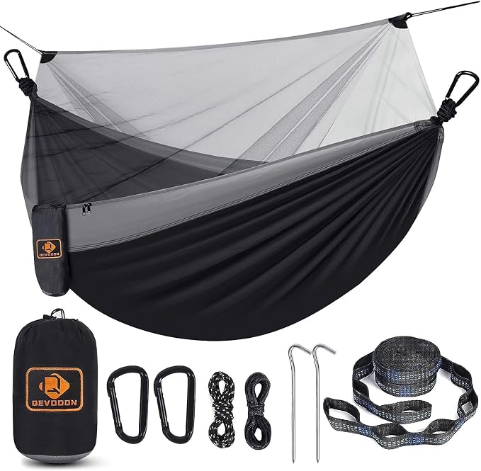 Camping Hammock with Net, Portable Lightweight Double Hammocks with Tree Straps by QEVOOON