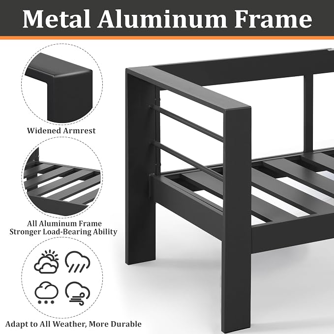 Kiss the Water Outdoor Patio Furniture Loveseat Sofa, All-Weather Metal - Image 4