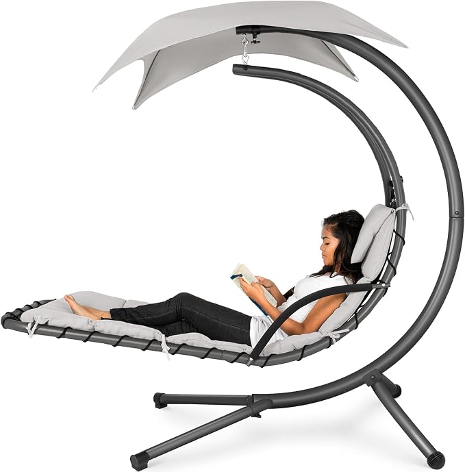 Best Choice Products Outdoor Hanging Curved Steel Chaise Lounge Chair Swing by BestChoiceProducts