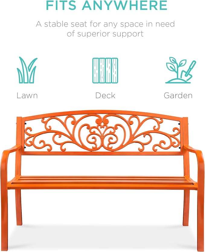 Best Choice Products Outdoor Bench Steel Garden Patio Porch Furniture - Image 3