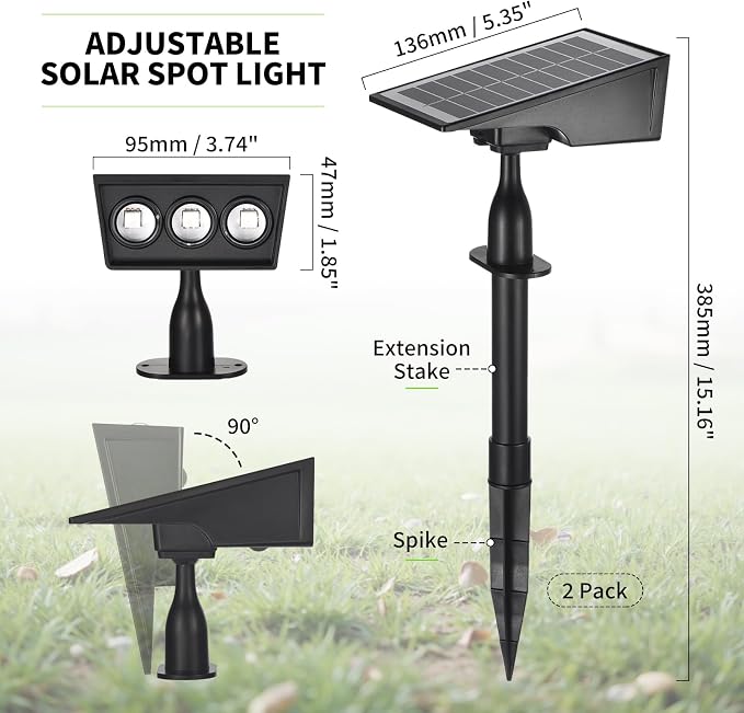 Solar Spot Lights Outdoor, RGB Solar Landscape Spotlights IP65 Waterproof - Image 2