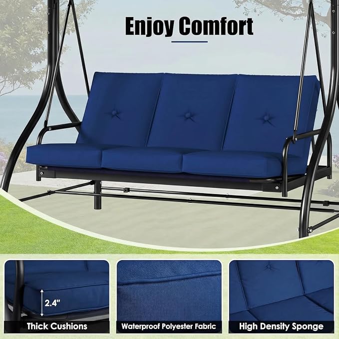 MAMIZO 3-Seat Patio Swing with Adjustable Canopy & Backrest, Outdoor Porch - Image 6