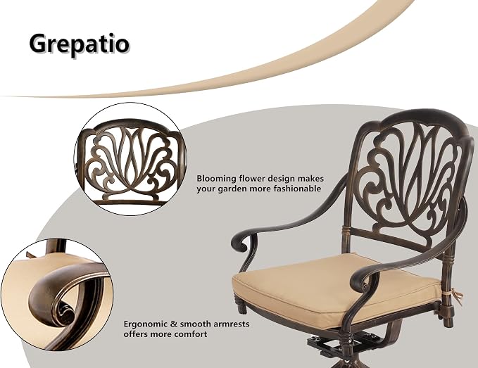 Grepatio 5 Piece Outdoor Dining Set Cast Aluminum Patio Dining Set Table and - Image 3