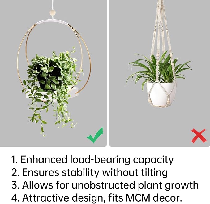 Mid Century Boho Macrame Metal Planter - Image 4