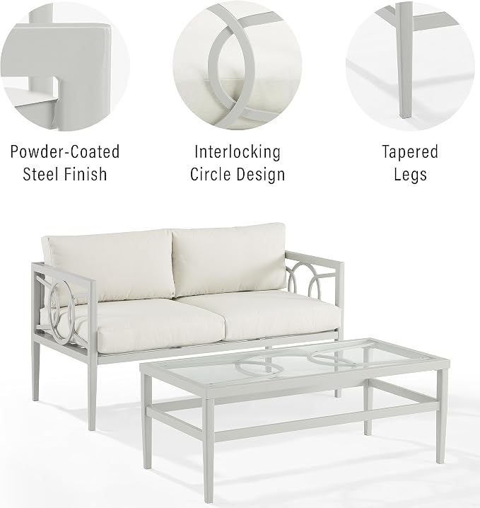 Crosley Furniture Ashford 2-Piece Outdoor Coffee Table and Loveseat Patio - Image 8