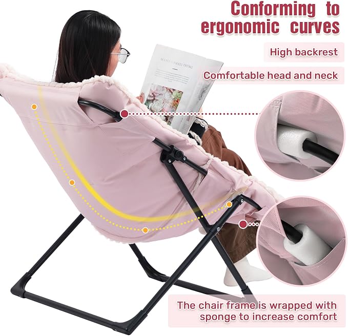 HollyHOME X-Large Saucer Chair, Comfy Oversized Folding Chair, Faux-Fur Reading - Image 6