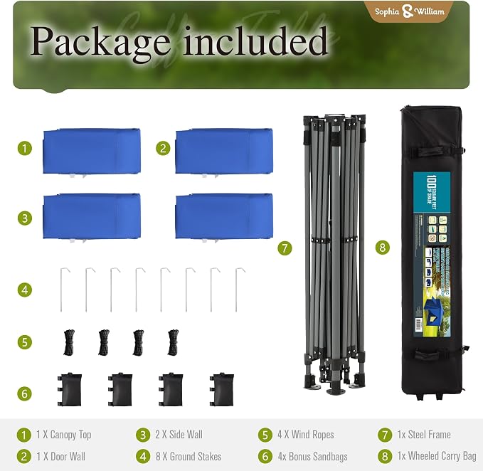 Sophia & William Canopy Tent Pop Up 10x10 ft One Person Push Set Up Canopies - Image 8