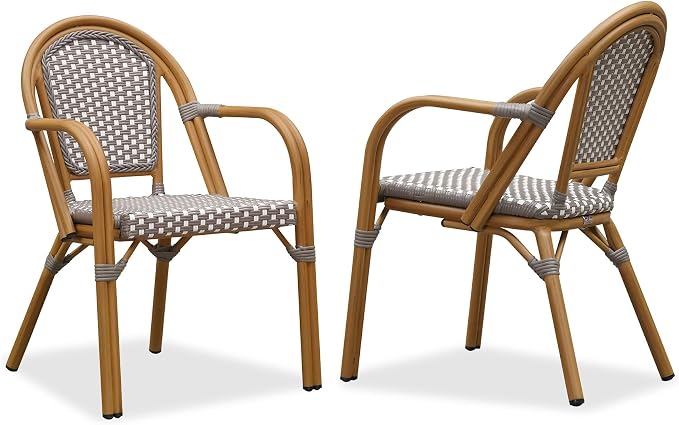 PURPLE LEAF French Bistro Chairs Set of 2 Aluminum Hand-Woven Rattan Wicker by PURPLELEAF