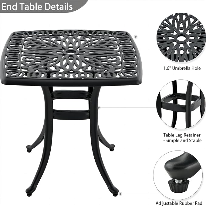 Outdoor 21" Cast Aluminum Square Side Table End Table - Image 5