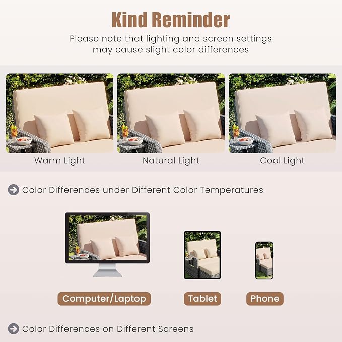 LDAILY Moccha Outdoor Daybed, Wicker Loveseat Sofa Set - Image 7