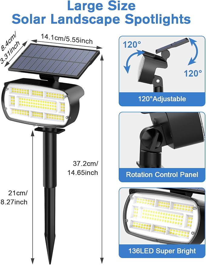Fabrito Large Solar Spot Lights Outdoor 6 Pack, 1000 Lumens High Brightness - Image 7