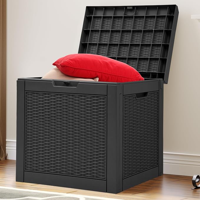 YITAHOME 32 Gallon Rattan Deck Box, Indoor Outdoor Storage Box - Image 6