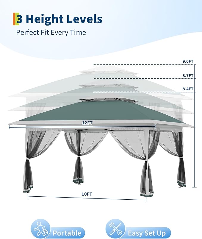 Canopy Tent 12x12 ft, Pop Up Gazebo One-Push Setup - Image 3