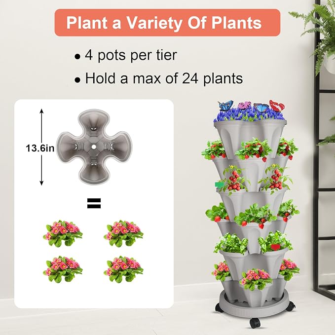 GameXcel Vertical Planter, 6 Tier Stackable Strawberry Planter - Image 3