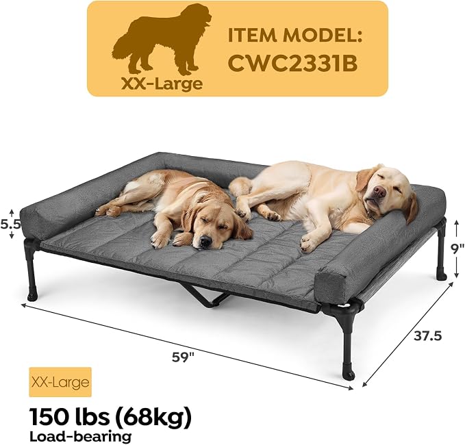 Veehoo Cooling Elevated Dog Bed Add Removable Waterproof Bolster Cushion Mat - Image 2