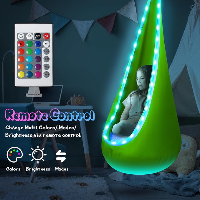 Light Up Kids Pod Swing Seat, Upgraded Kids Hanging Hammock Swing - Image 2